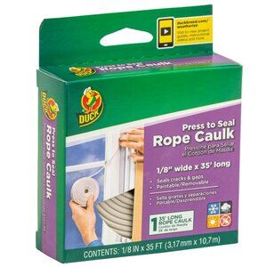 🍒 DUCK 2 pack Press to Seal Rope Caulk, White Grey 1/8-Inch Wide x 35-Feet Long